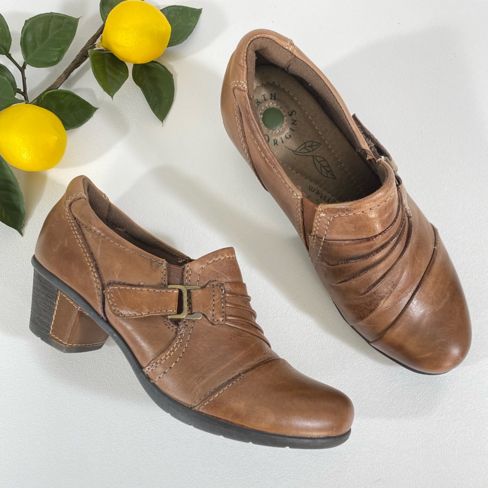 Earth Origins Shoe Bootie 7 Cognac Brown Block Heel Ankle Boot Shootie Comfort - Picture 12 of 12